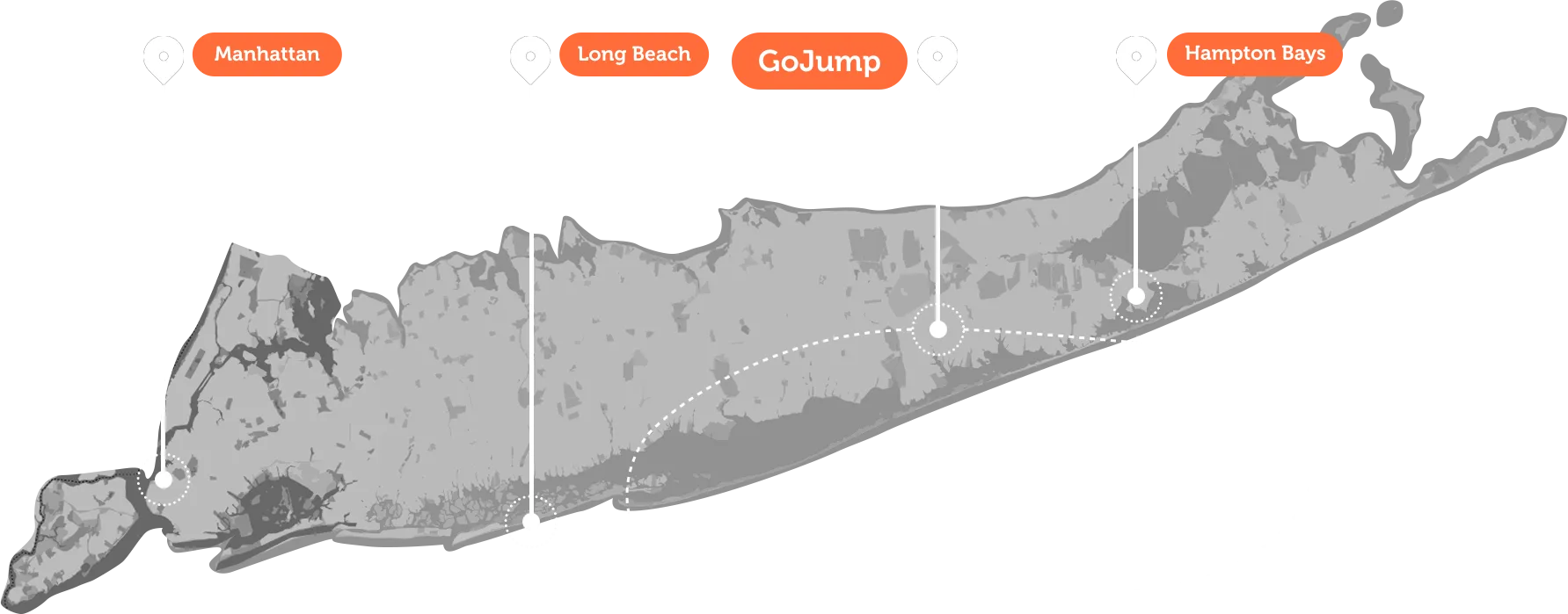 Map of GoJump New York on Long Island and Manhattan